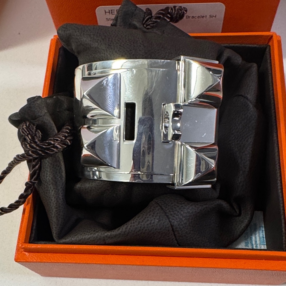 Authentic HERMES Sterling Silver Collier De Chien Bracelet sizeSH CDC Very Heavy